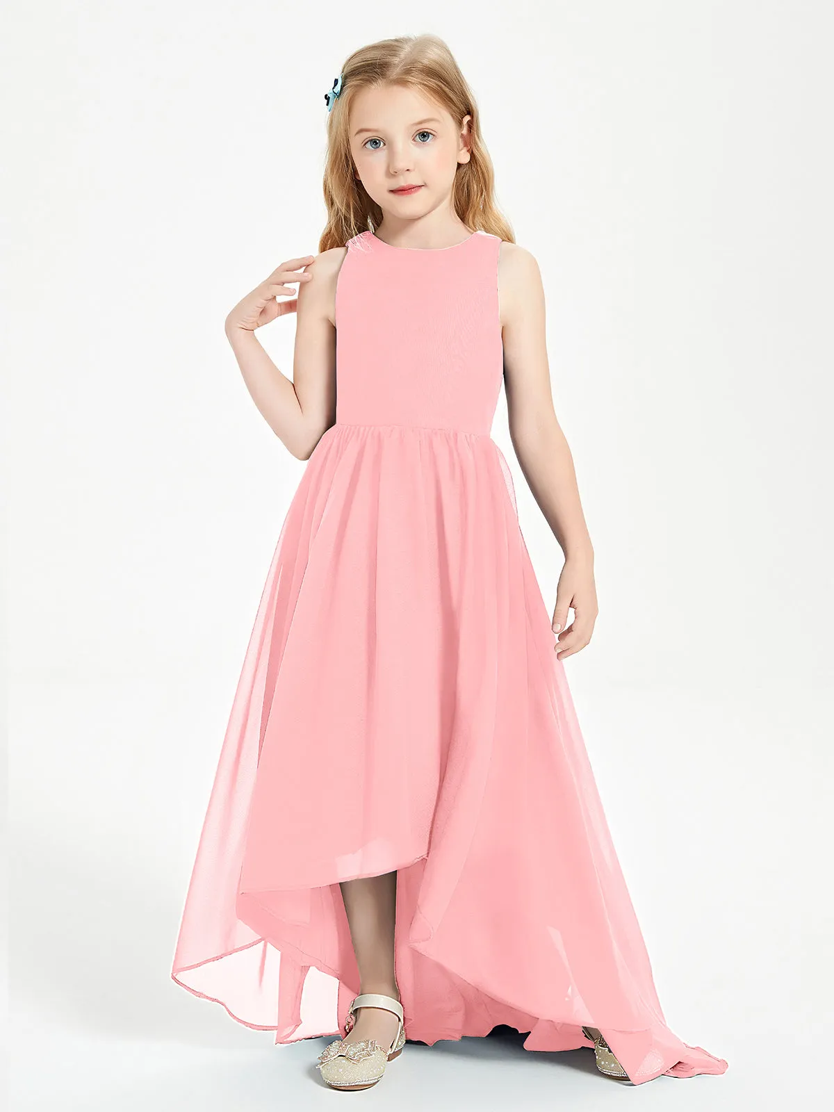 Exquisite Asymmetrical Junior Bridesmaid Dresses Scoop Neck Flamingo