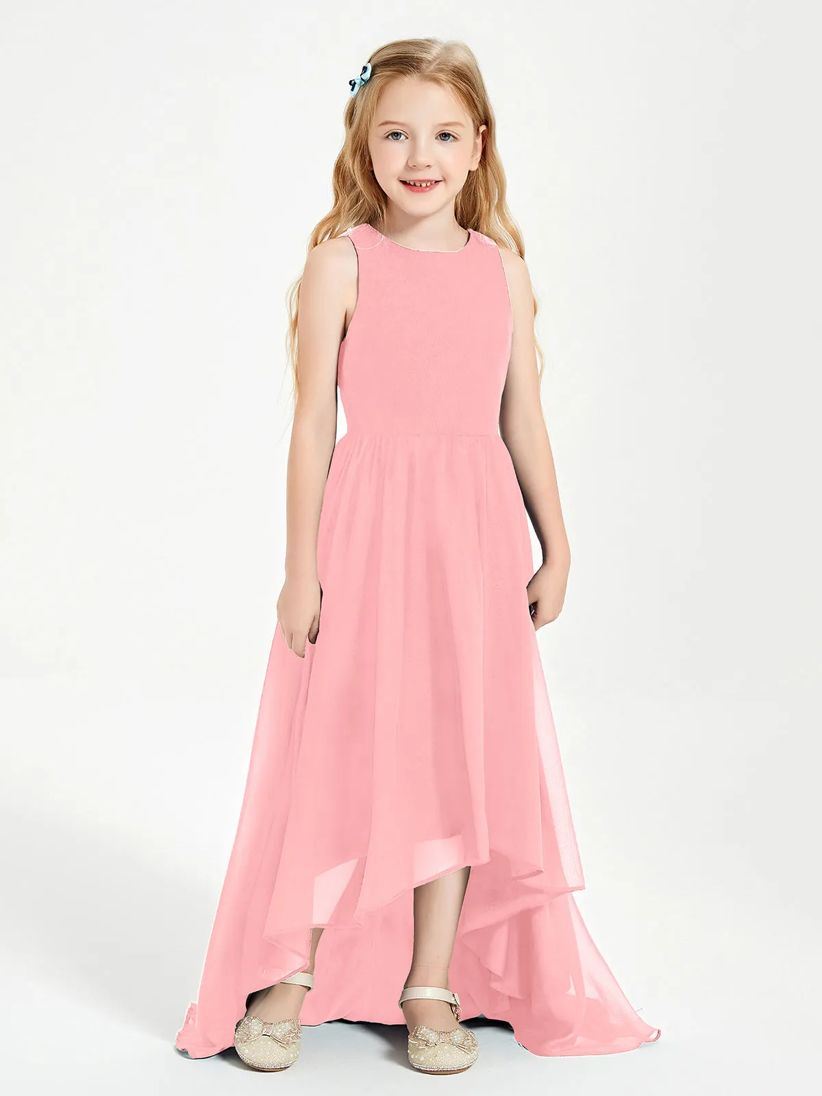 Exquisite Asymmetrical Junior Bridesmaid Dresses Scoop Neck Flamingo