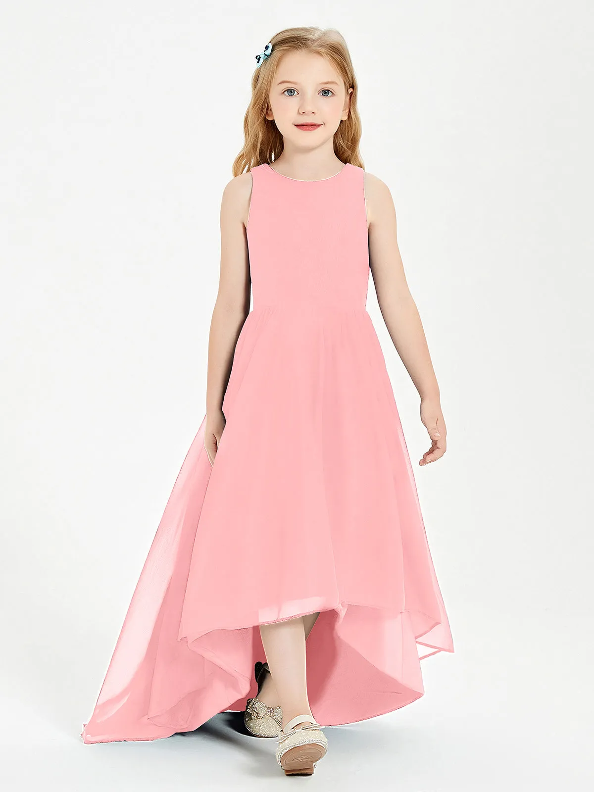 Exquisite Asymmetrical Junior Bridesmaid Dresses Scoop Neck Flamingo