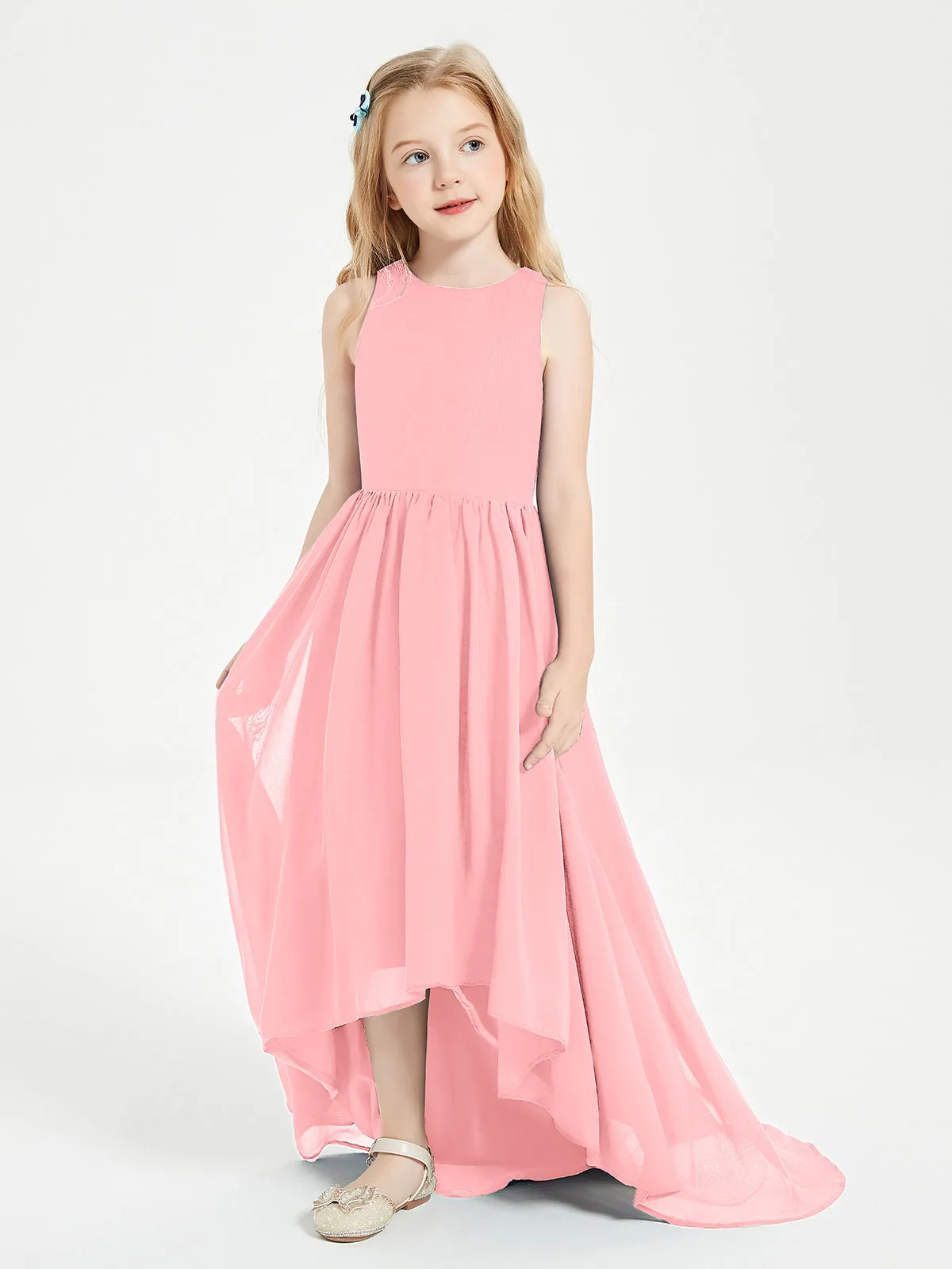 Exquisite Asymmetrical Junior Bridesmaid Dresses Scoop Neck Flamingo