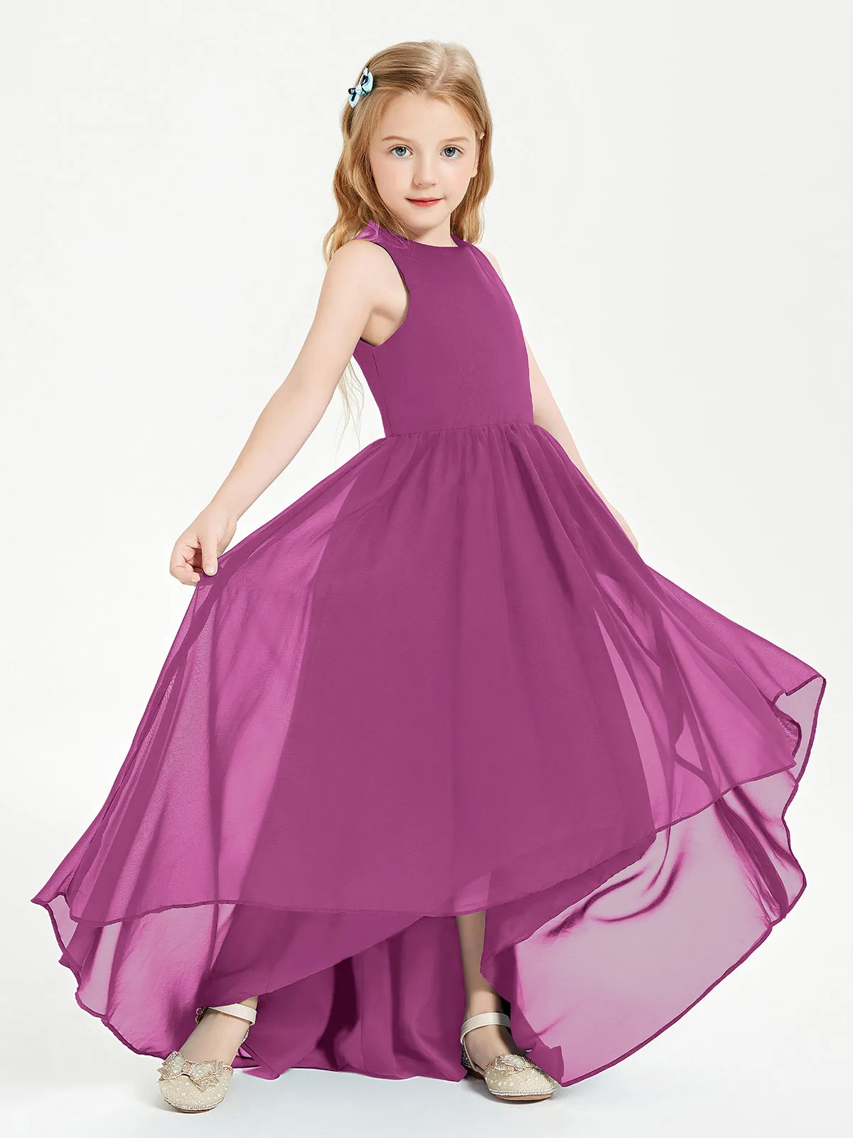 Exquisite Asymmetrical Junior Bridesmaid Dresses Scoop Neck Orchid