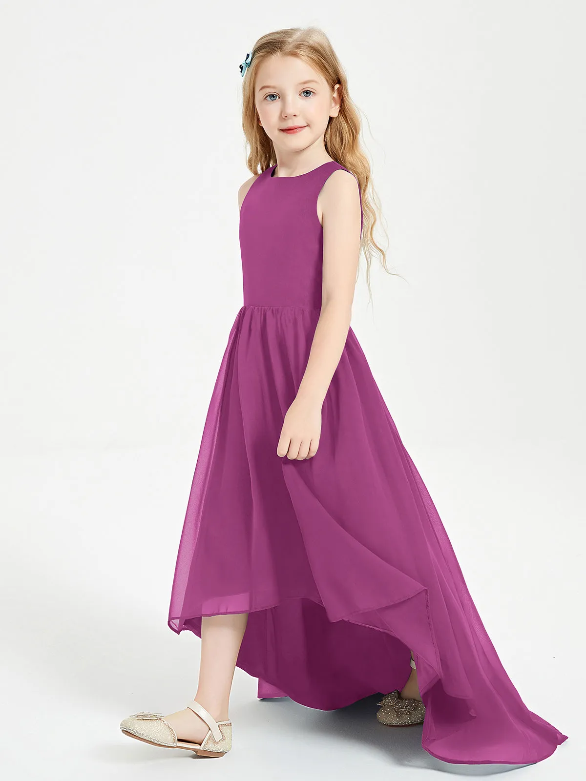 Exquisite Asymmetrical Junior Bridesmaid Dresses Scoop Neck Orchid