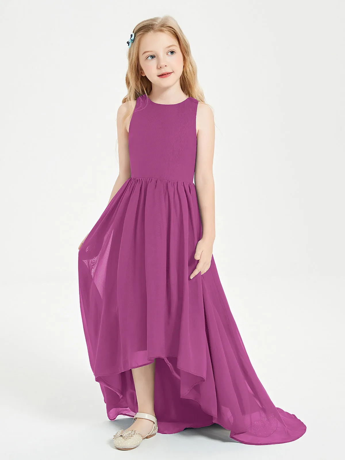 Exquisite Asymmetrical Junior Bridesmaid Dresses Scoop Neck Orchid