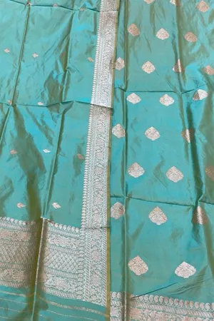 Exquisite Blue Banarasi Silk Suit - Handloom Katan