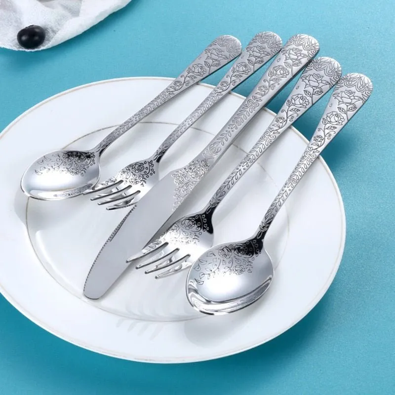 Exquisite Carving Stainless Steel Cutlery Set