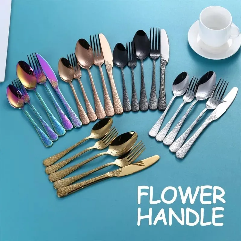 Exquisite Carving Stainless Steel Cutlery Set