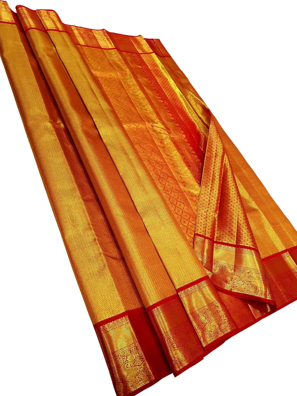 Exquisite Golden Kanjeevaram Handloom Pure Tissue Silk Saree