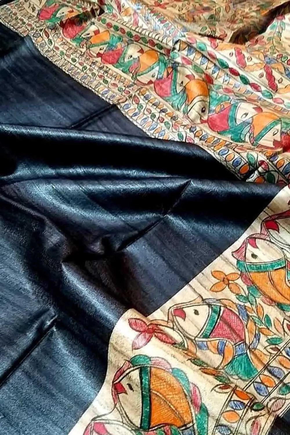 Exquisite Hand Painted Madhubani Silk Saree