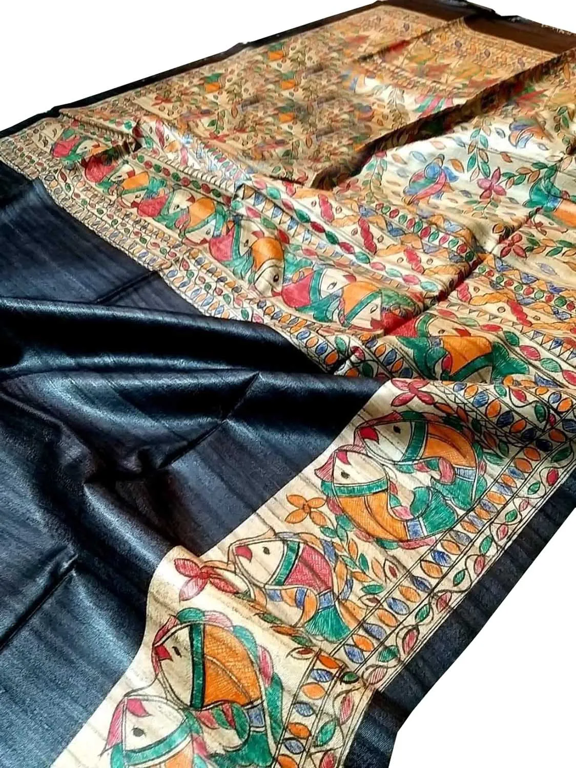 Exquisite Hand Painted Madhubani Silk Saree