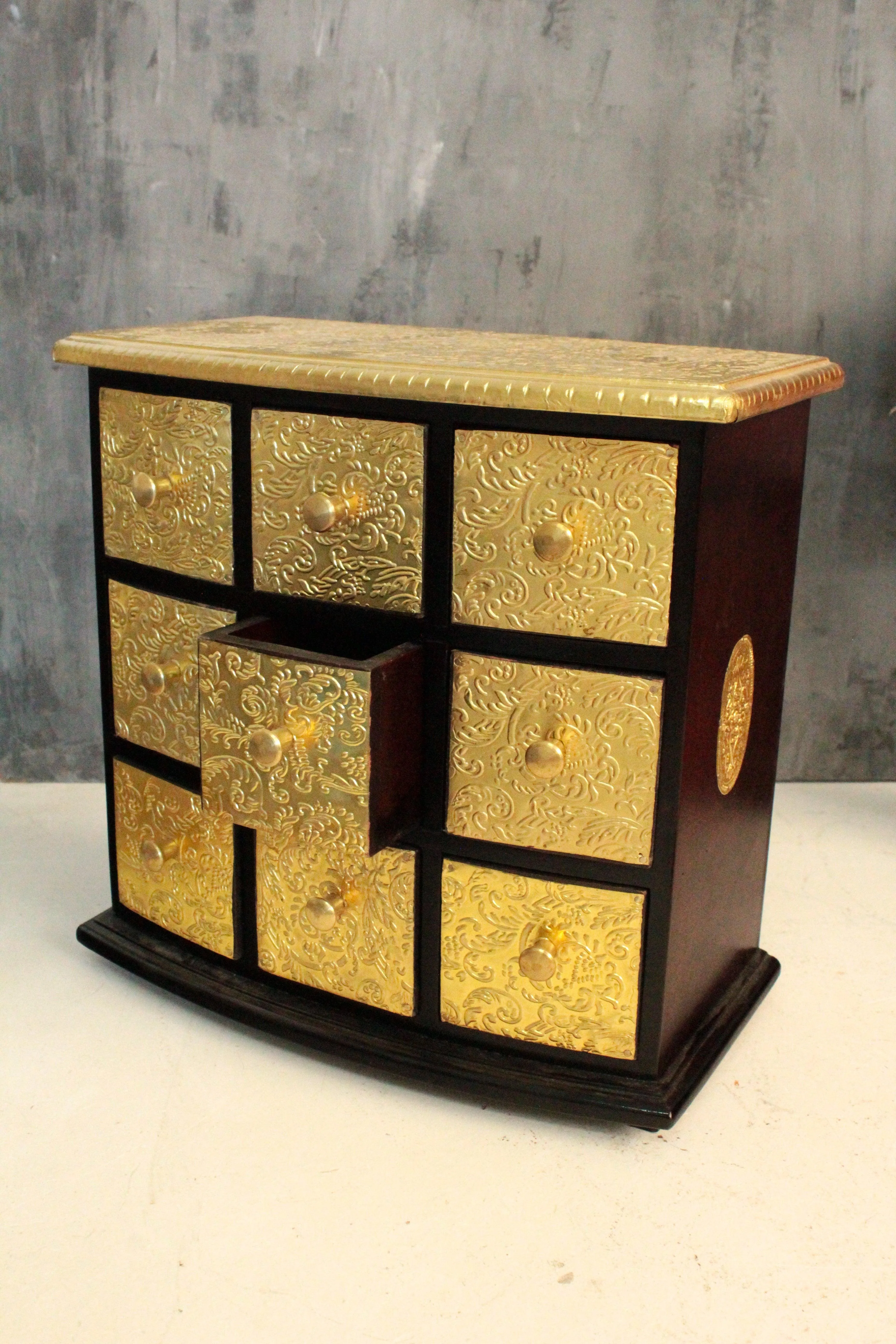 Exquisite Handcrafted 9-Drawer Box with Brass Fittings