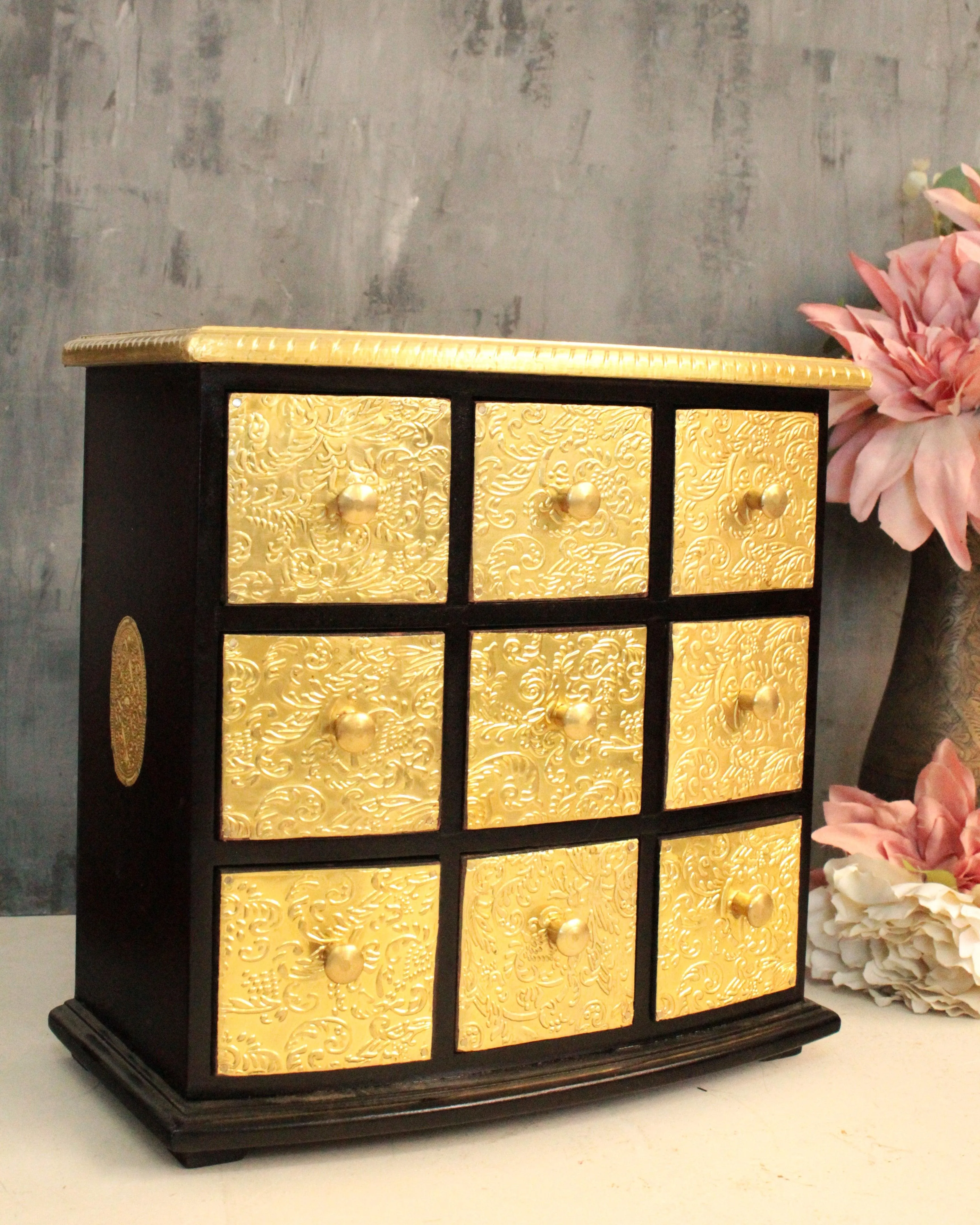 Exquisite Handcrafted 9-Drawer Box with Brass Fittings