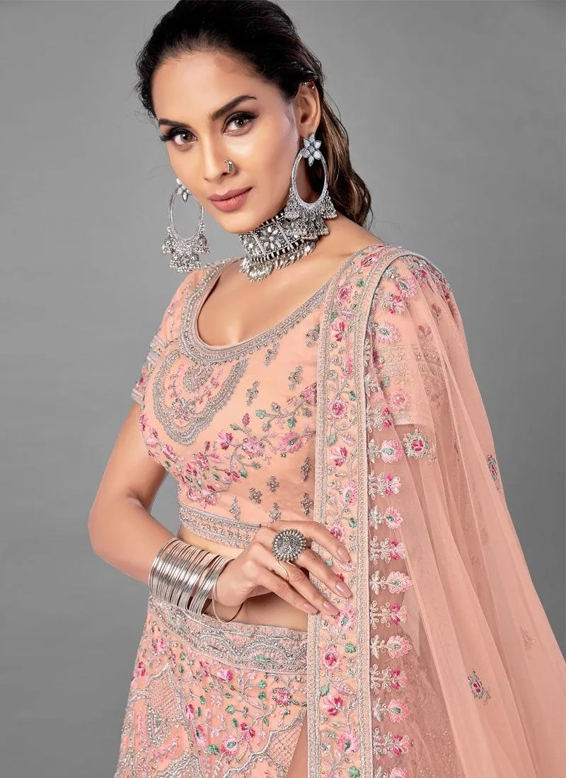 Exquisite Heavy Work Bridal Wear Peach Lehenga Choli