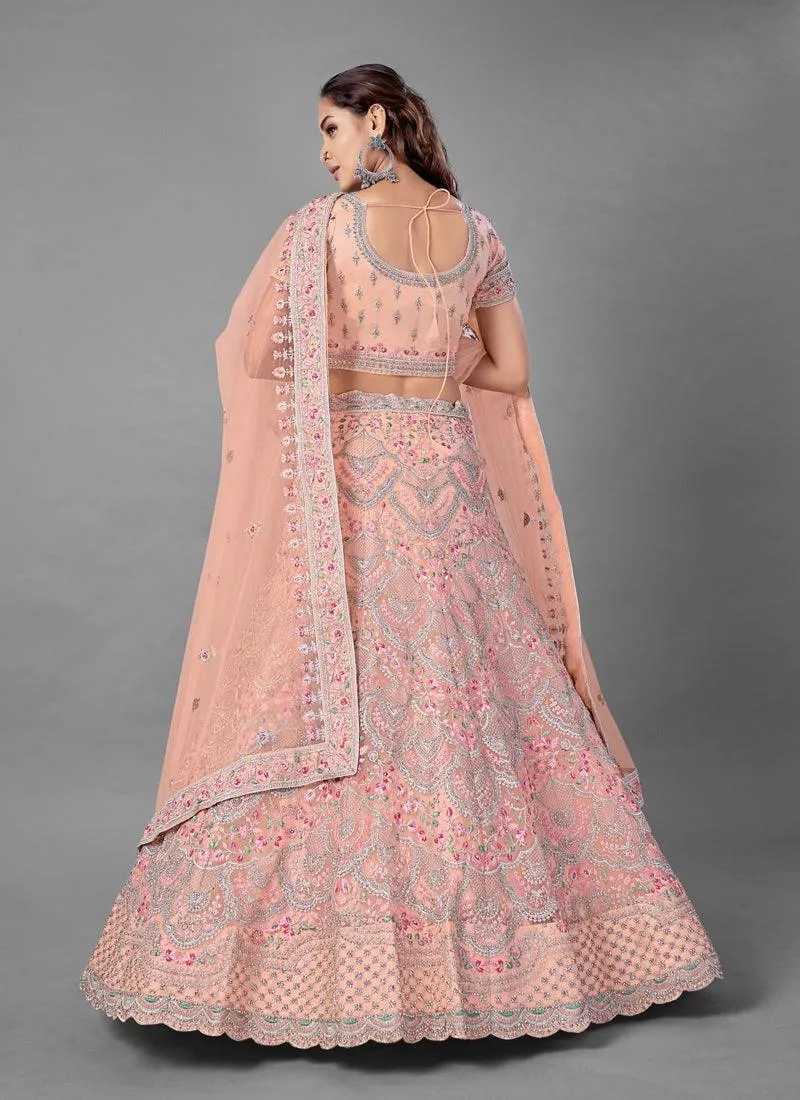 Exquisite Heavy Work Bridal Wear Peach Lehenga Choli