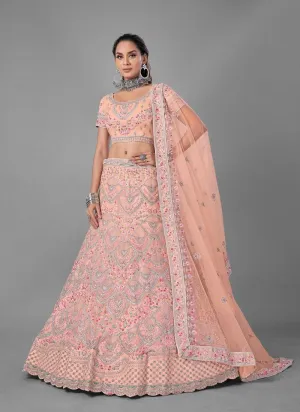 Exquisite Heavy Work Bridal Wear Peach Lehenga Choli