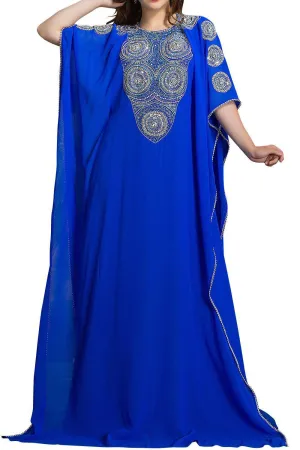 Exquisite Light Blue Traditional Handmade Kaftan