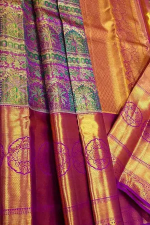 Exquisite Multicolor Kanjeevaram Handloom Pure Silk Saree