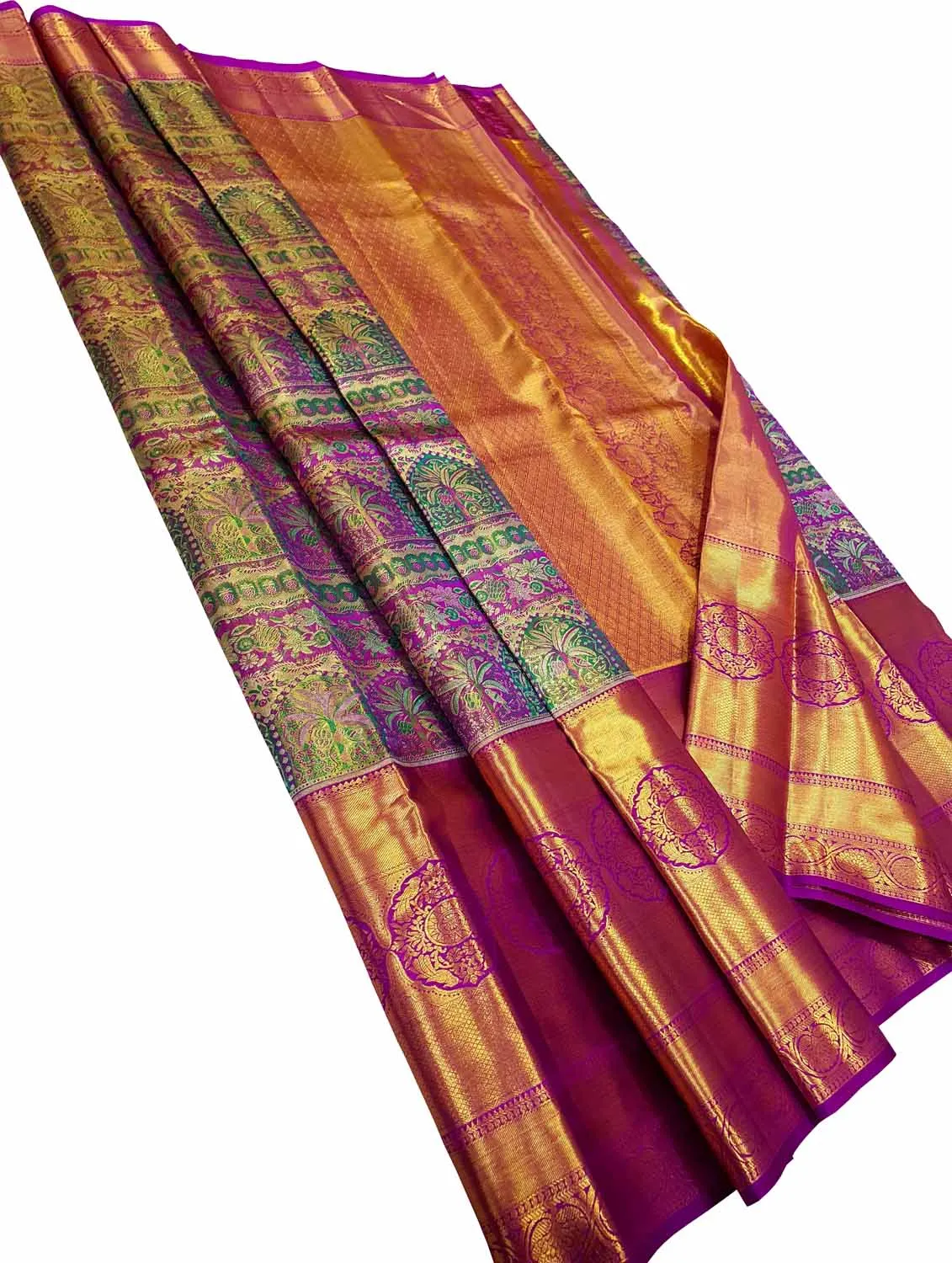 Exquisite Multicolor Kanjeevaram Handloom Pure Silk Saree