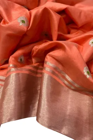 Exquisite Orange Chanderi Silk Saree - Handloom Beauty