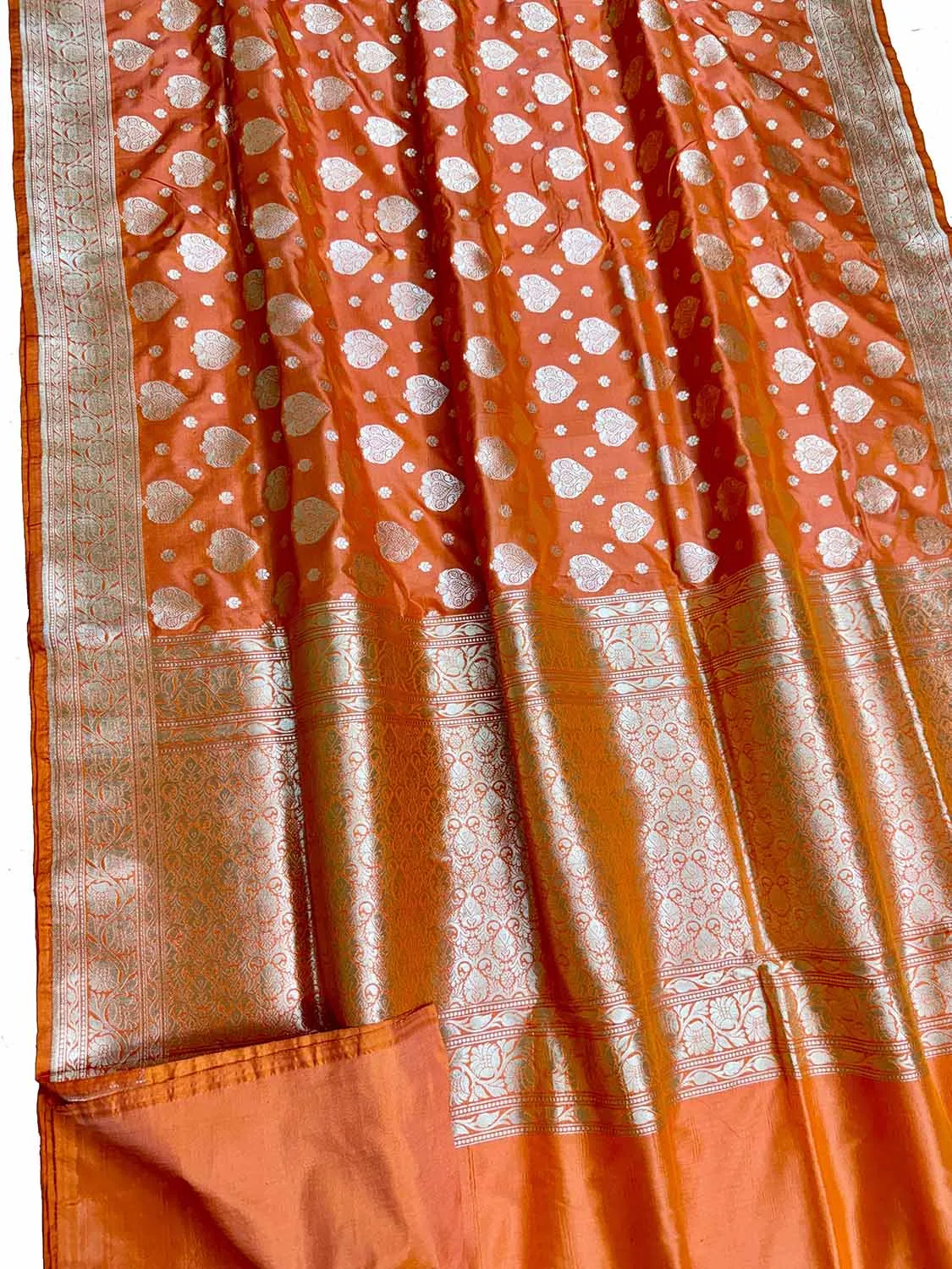 Exquisite Orange Handloom Banarasi Pure Katan Silk Saree