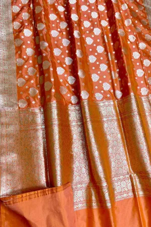 Exquisite Orange Handloom Banarasi Pure Katan Silk Saree