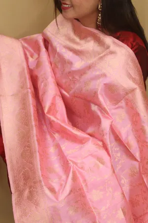 Exquisite Pink Banarasi Handloom Pure Katan Silk Dupatta