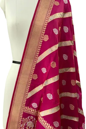 Exquisite Pink Banarasi Handloom Silk Dupatta