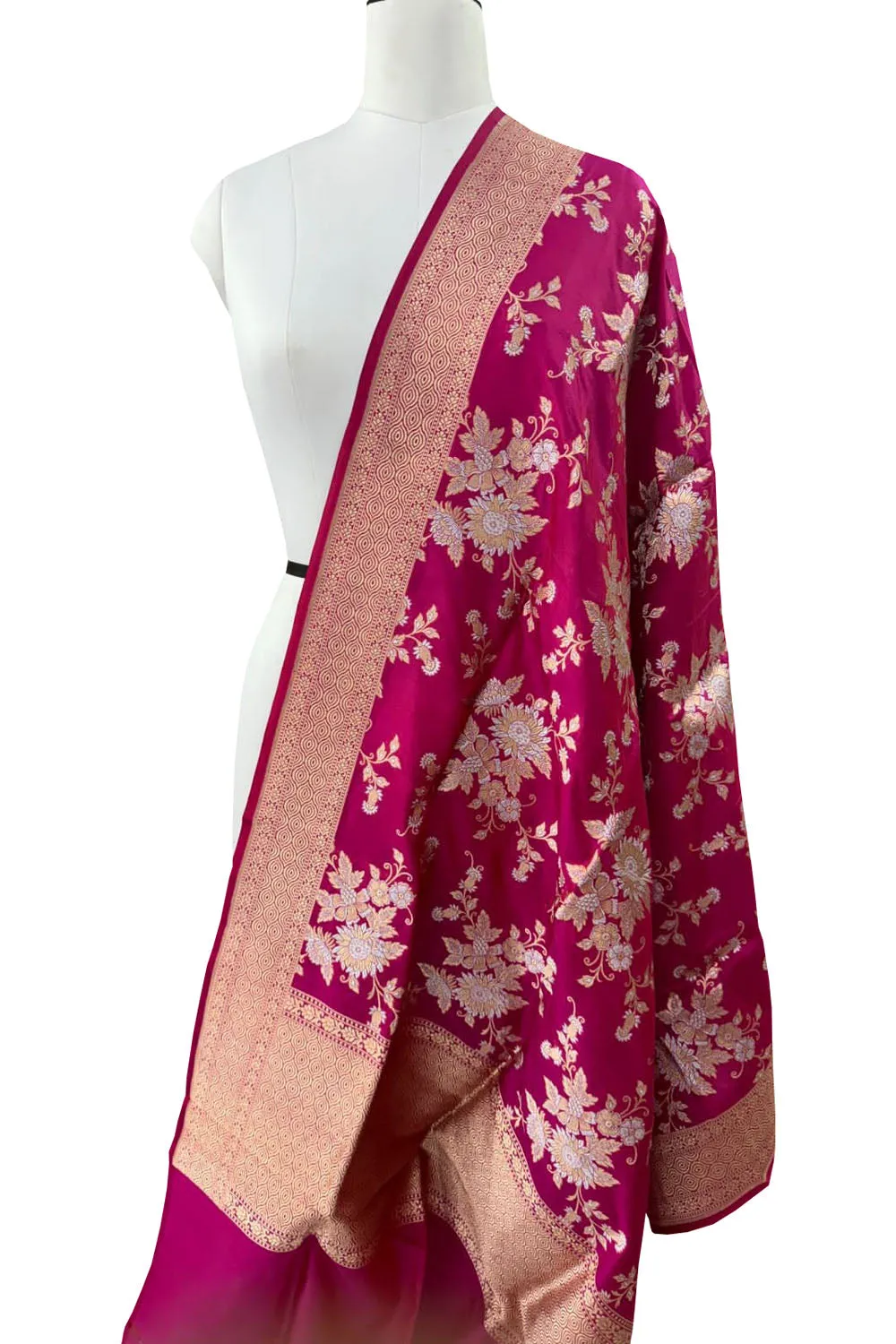 Exquisite Pink Banarasi Silk Dupatta - Handloom Beauty