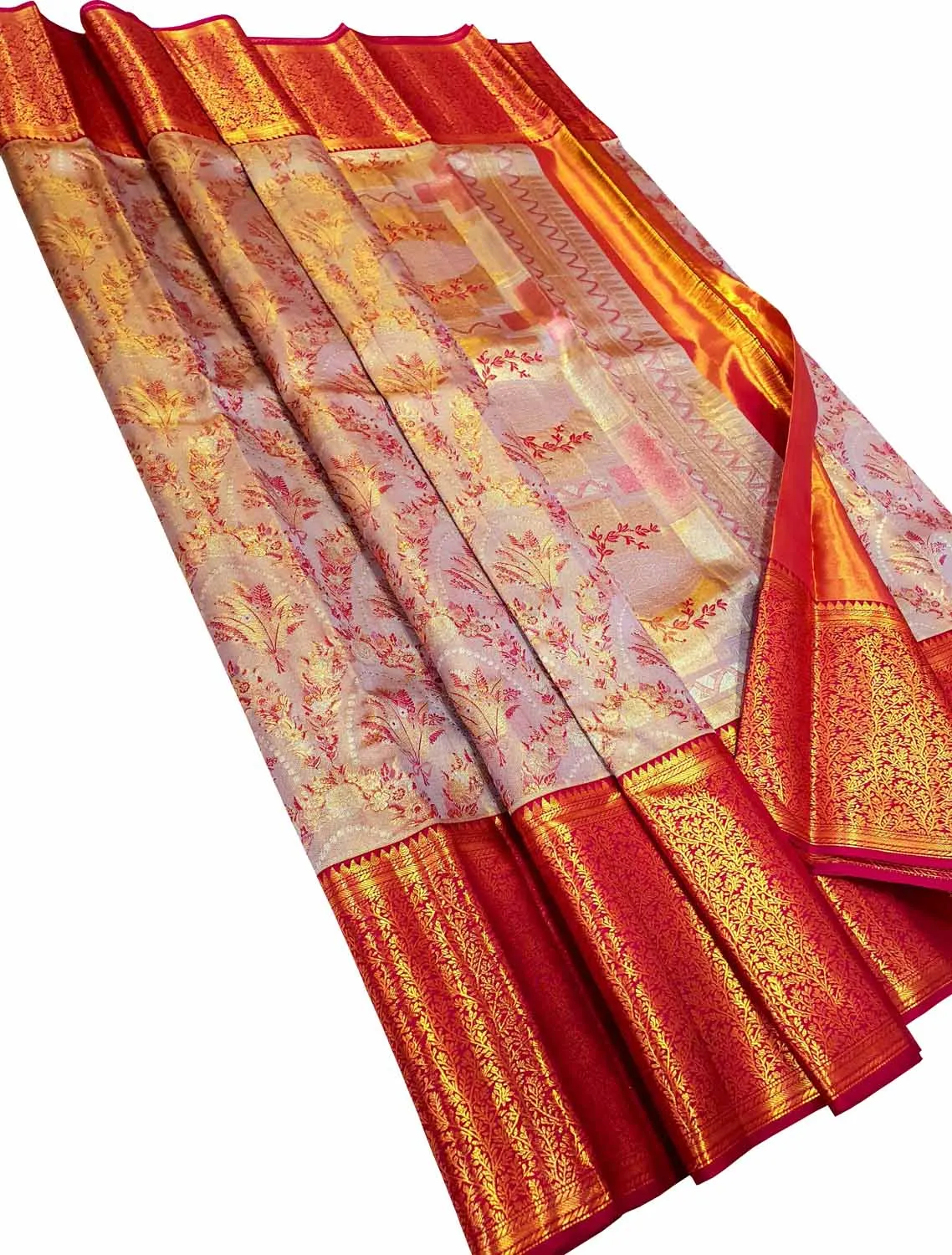 Exquisite Pink Kanjeevaram Handloom Pure Tissue Silk Saree