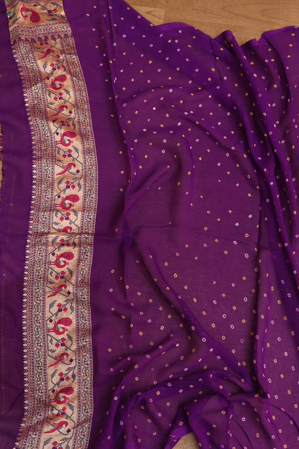 Exquisite Purple Banarasi Bandhani Georgette Saree