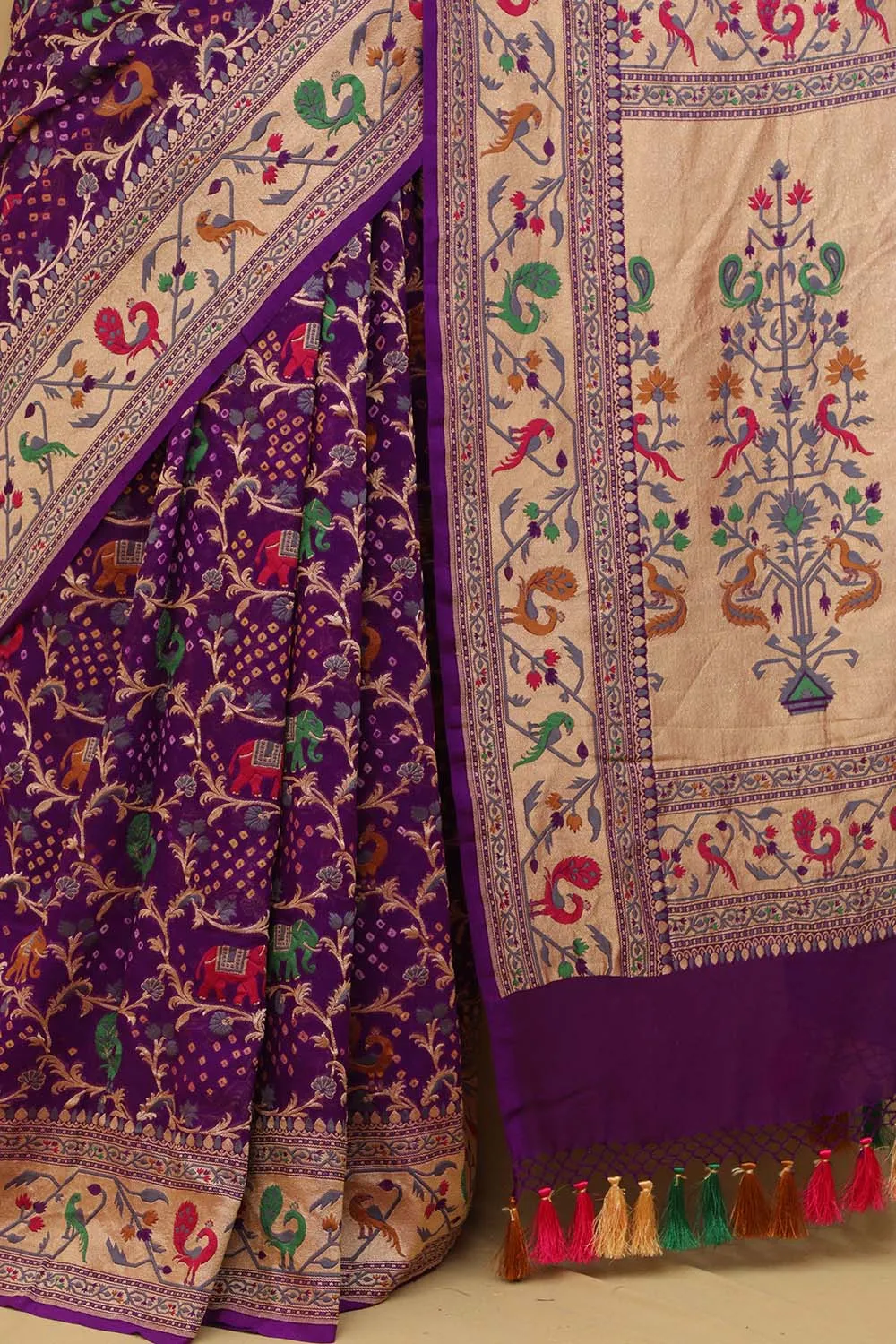 Exquisite Purple Banarasi Bandhani Georgette Saree