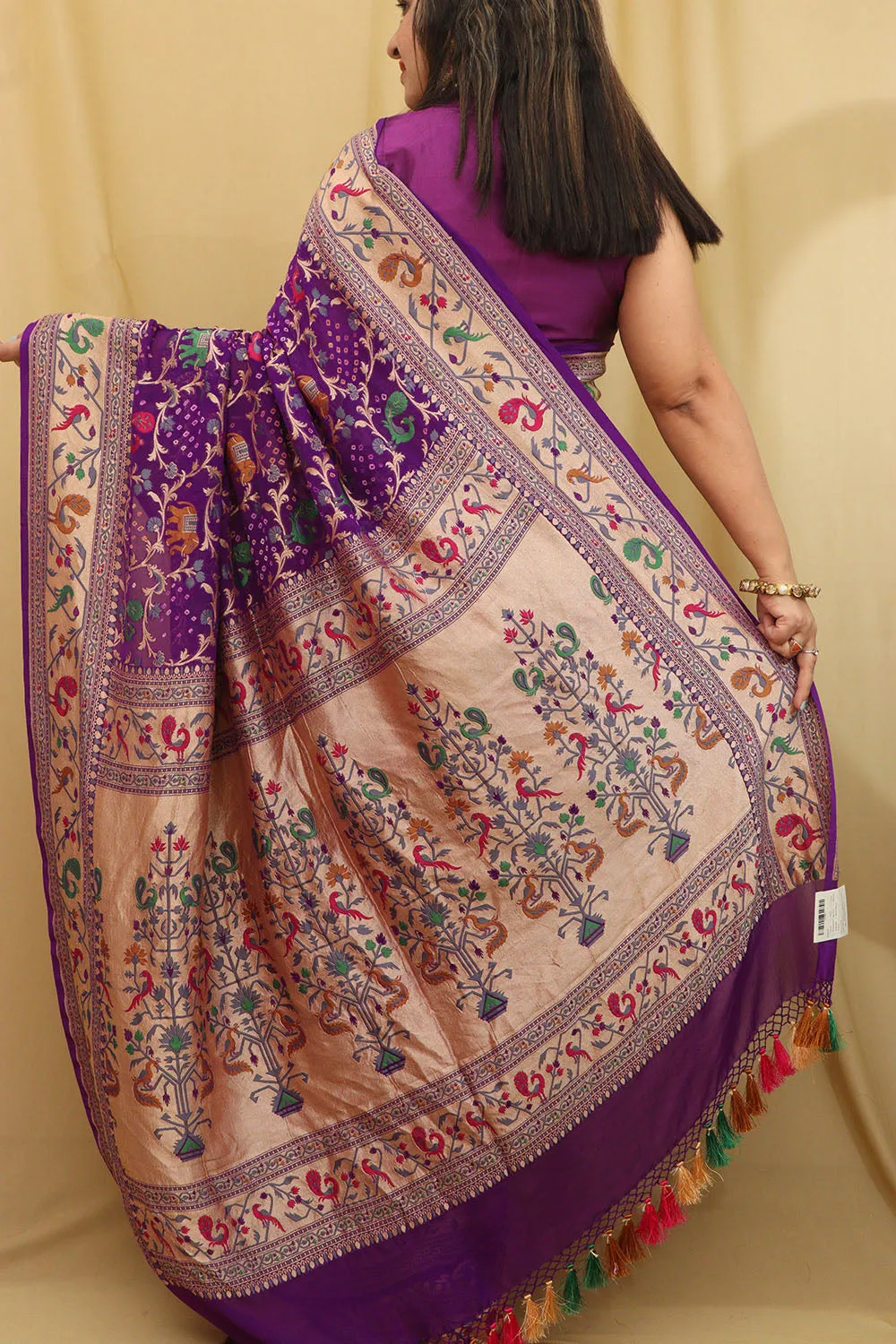 Exquisite Purple Banarasi Bandhani Georgette Saree