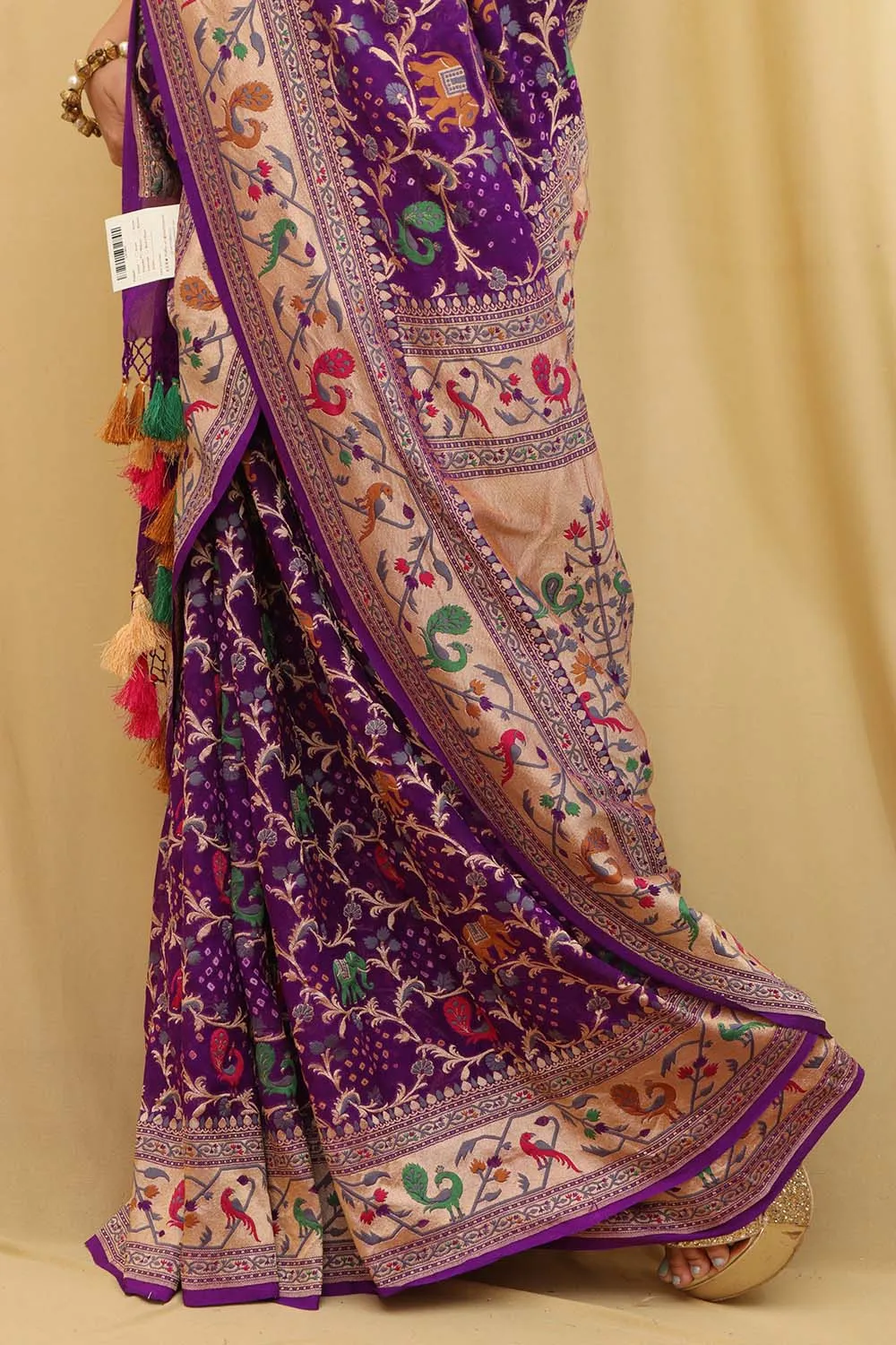 Exquisite Purple Banarasi Bandhani Georgette Saree