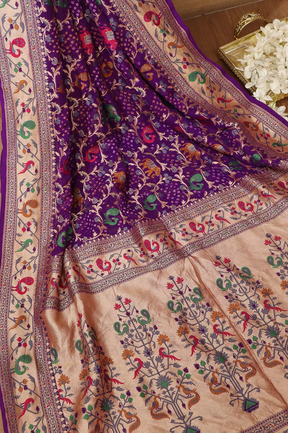 Exquisite Purple Banarasi Bandhani Georgette Saree