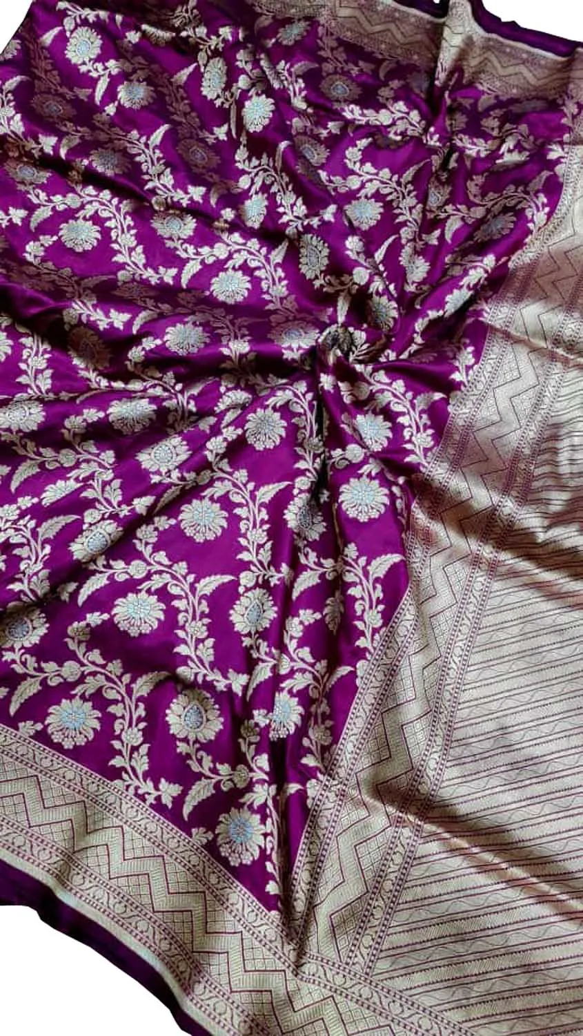 Exquisite Purple Banarasi Handloom Silk Sona Roopa Saree