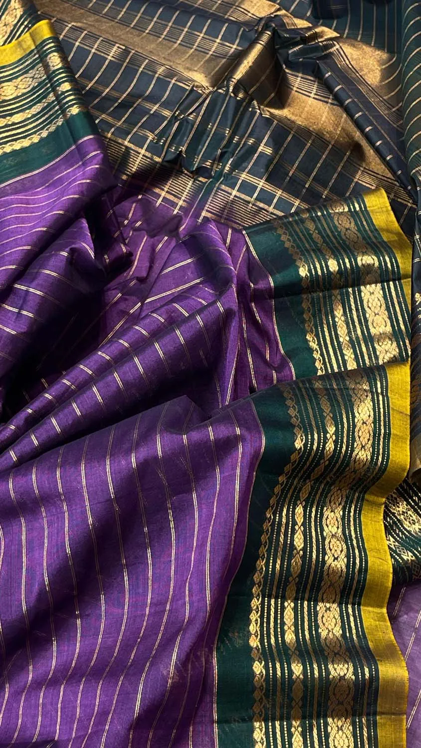 Exquisite Purple Gadwal Handloom Cotton Saree