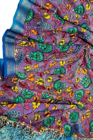 Exquisite Purple Kalamkari Hand Painted Cotton Dupatta