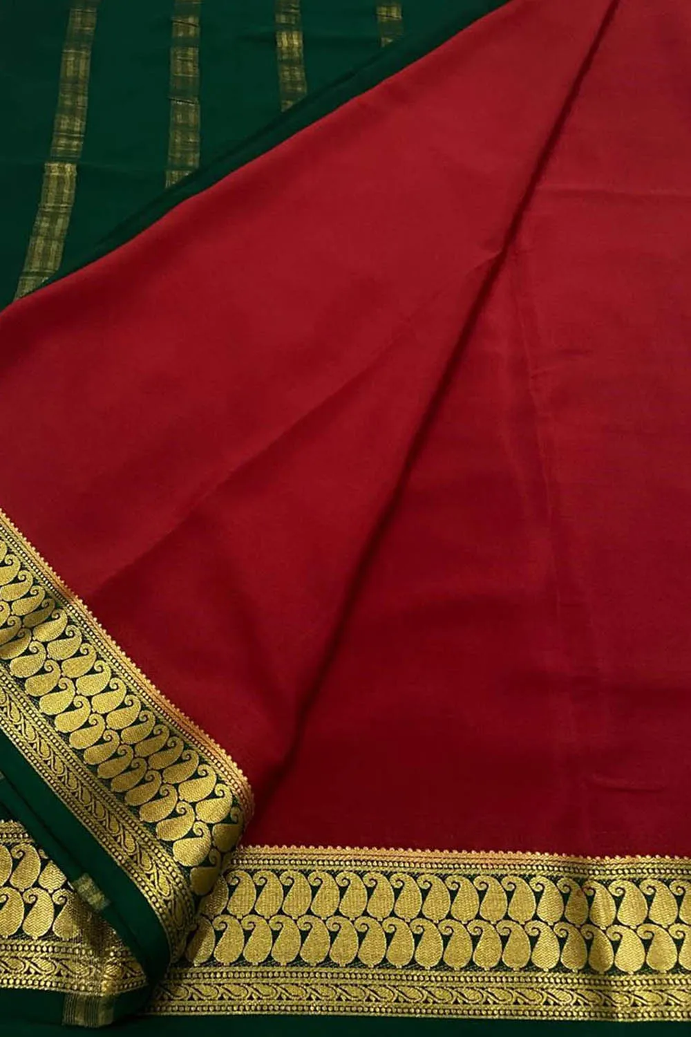 Exquisite Red & Green Mysore Silk Saree