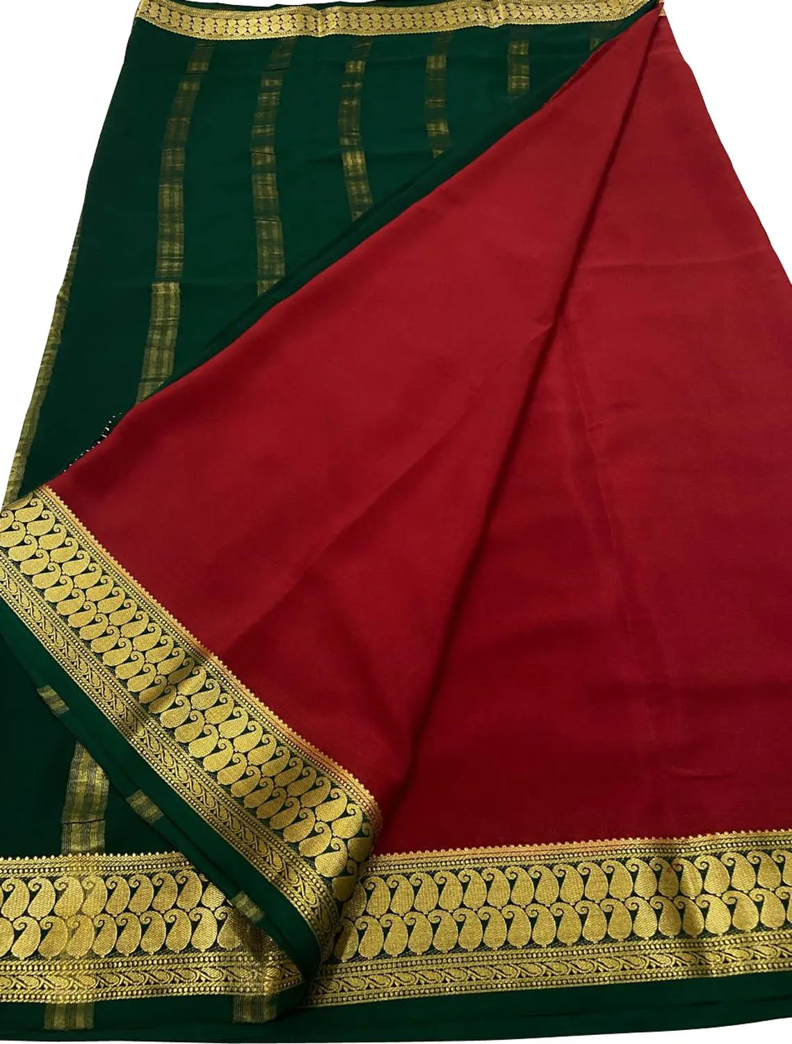 Exquisite Red & Green Mysore Silk Saree