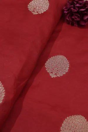 Exquisite Red Banarasi Chanderi Silk Fabric ( 0.5 Mtr )