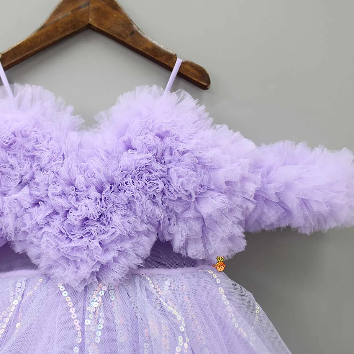 Exquisite Ruffled Lavender Gown With Matching Hair Clip