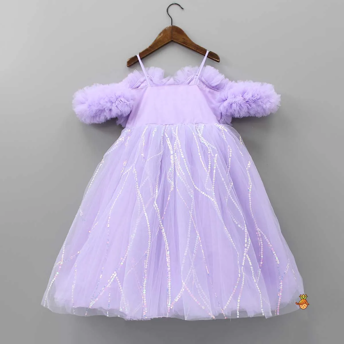 Exquisite Ruffled Lavender Gown With Matching Hair Clip