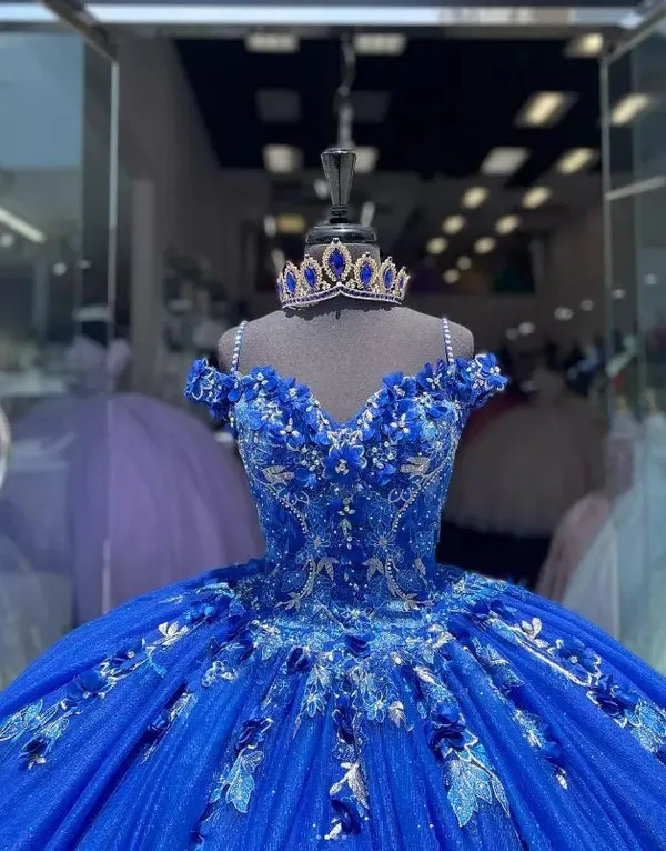 Exquisite Spaghetti Straps Royal Blue Ball Gown with Appliques