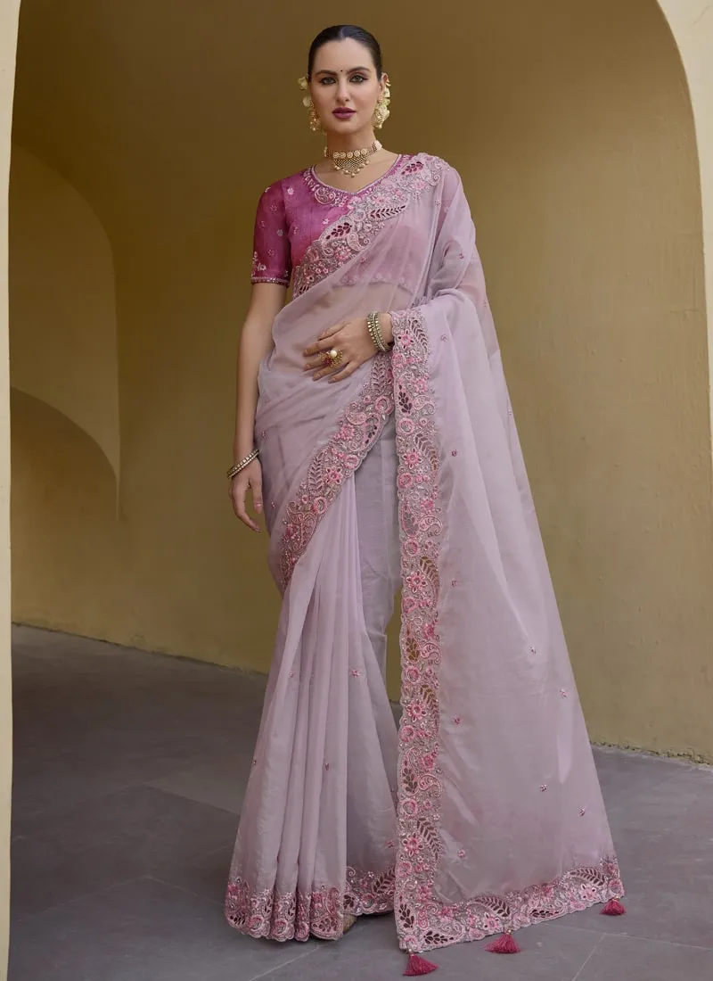 Exquisite Wedding Saree with Embroidery and Cut Work