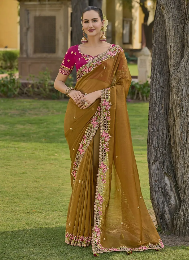 Exquisite Wedding Saree with Embroidery and Cut Work