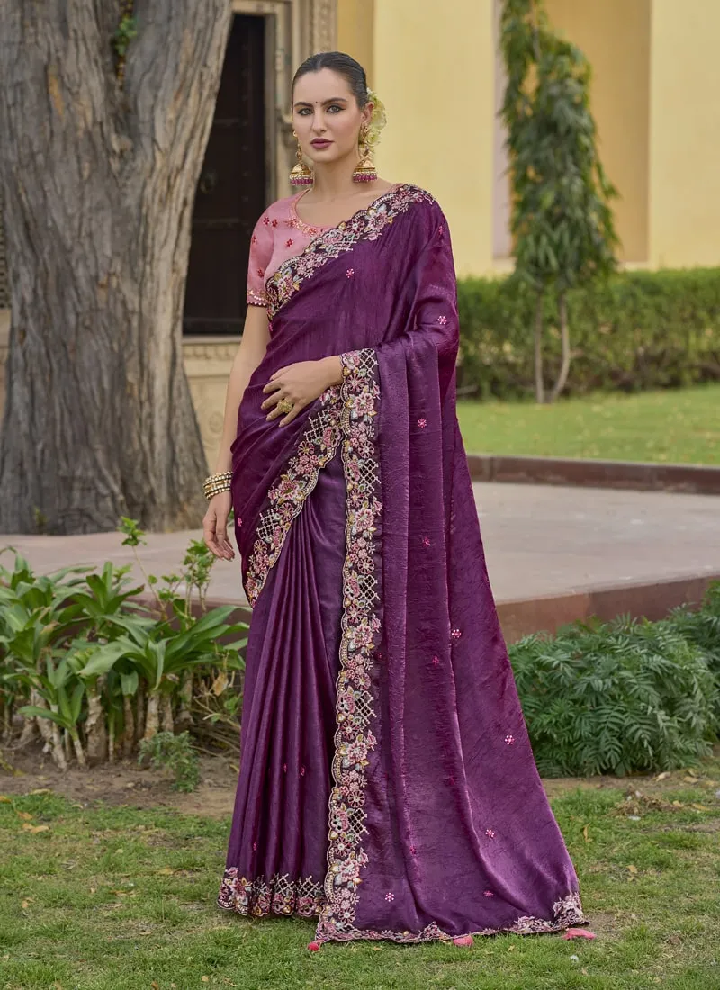 Exquisite Wedding Saree with Embroidery and Cut Work