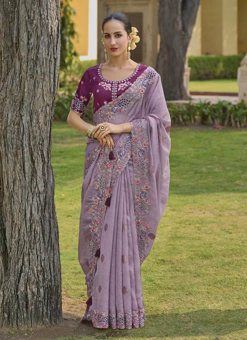 Exquisite Wedding Saree with Embroidery and Cut Work