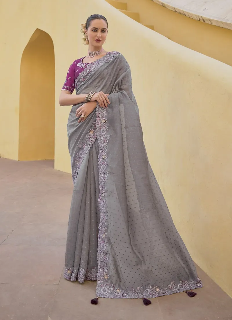 Exquisite Wedding Saree with Embroidery and Cut Work