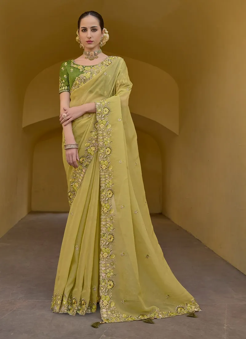 Exquisite Wedding Saree with Embroidery and Cut Work