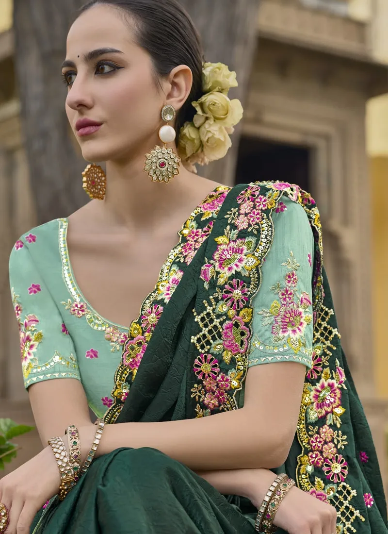 Exquisite Wedding Saree with Embroidery and Cut Work