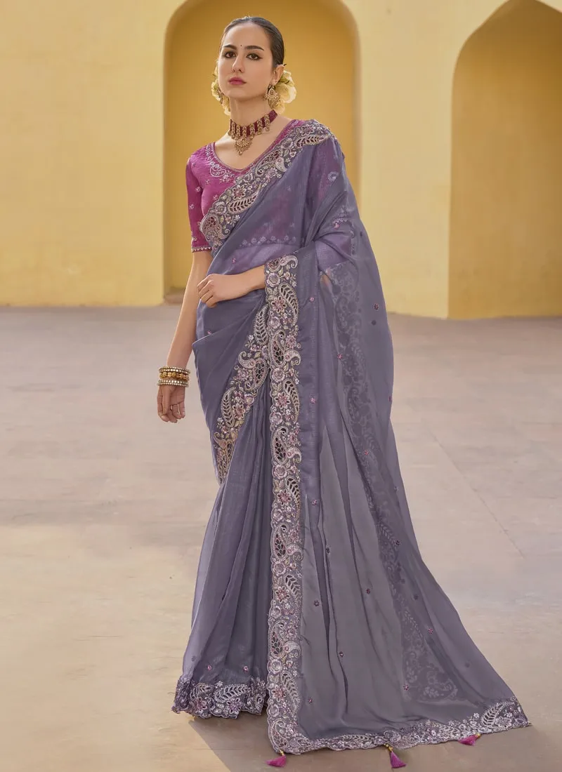 Exquisite Wedding Saree with Embroidery and Cut Work